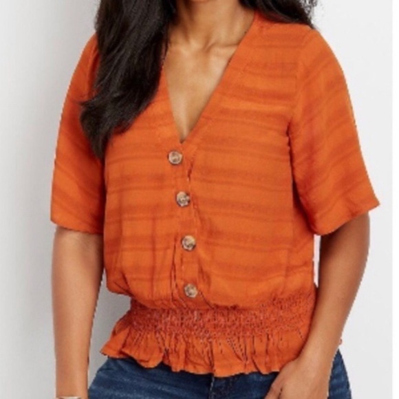 Maurices‎ button tie back orange v-neck top size xsmall - Picture 1 of 3